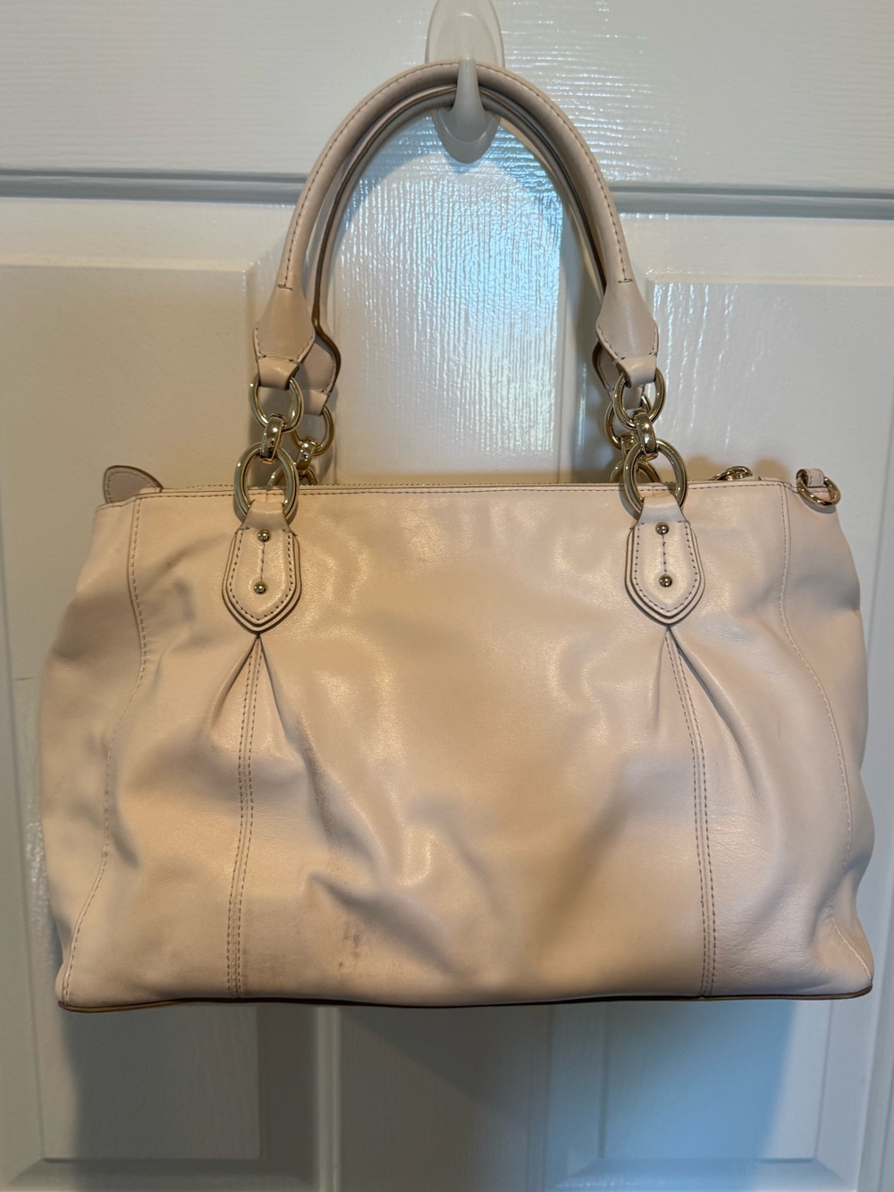 Coach Leather Satchel Bag in Light Cream and Gold Accents - Picture 3 of 16